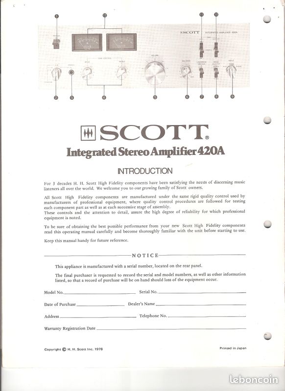 Amplificateur Scott modèle 420A - Photo, audio & vidéo