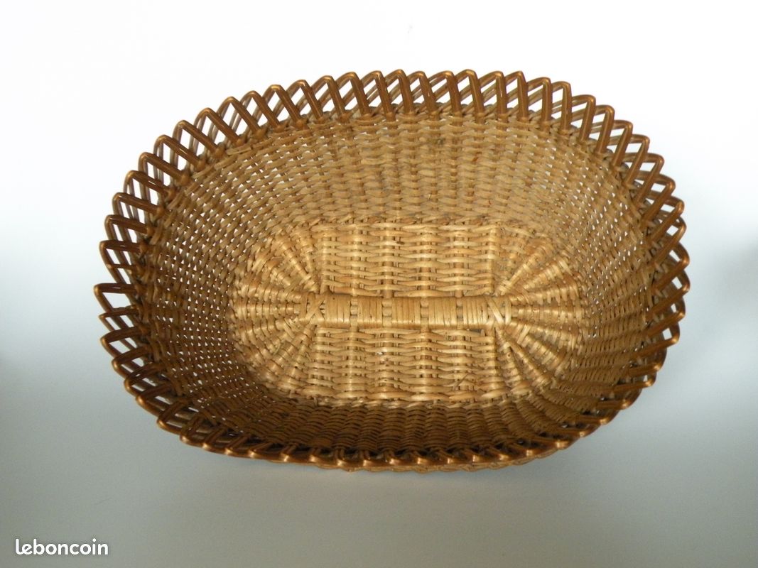 Corbeille Plate En Vannerie Ancienne – Porte-lettre Shabby 36x27cm – Bon état