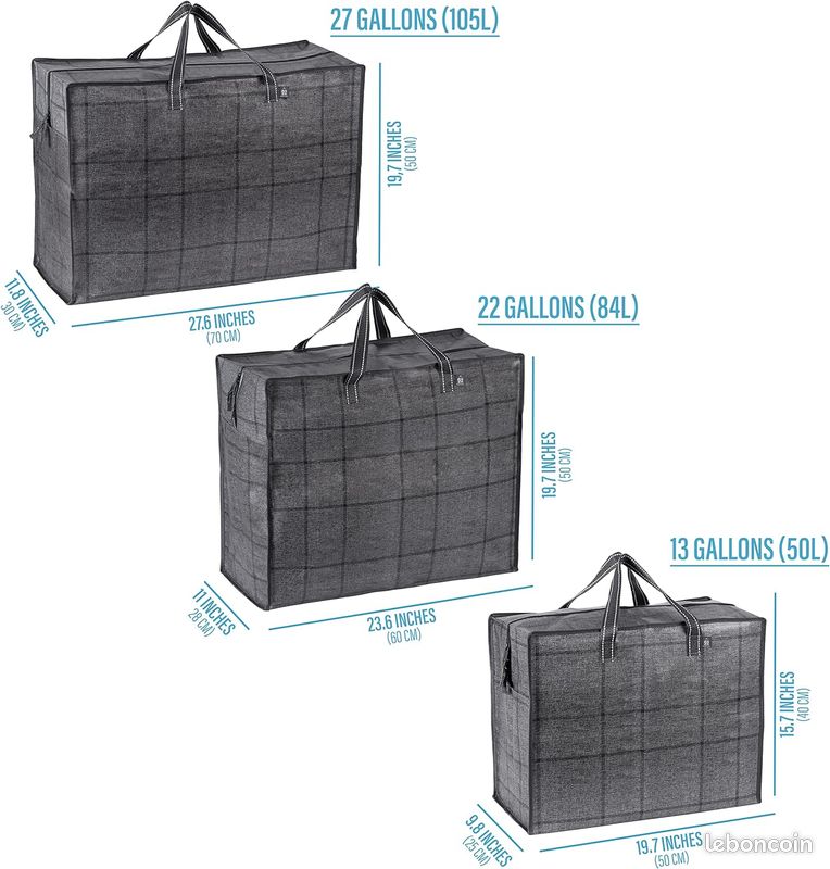 VENO Lot de 5 Sac de Rangement Large 84 L, Sac Demenagement, Sac Pliable Résistant, Fermeture Eclair Au-Dessus, Sac Voyage, Sac de Camping, Durable, Sac Rangement Vetement, Literie (L - Lot de 5) (image 7)