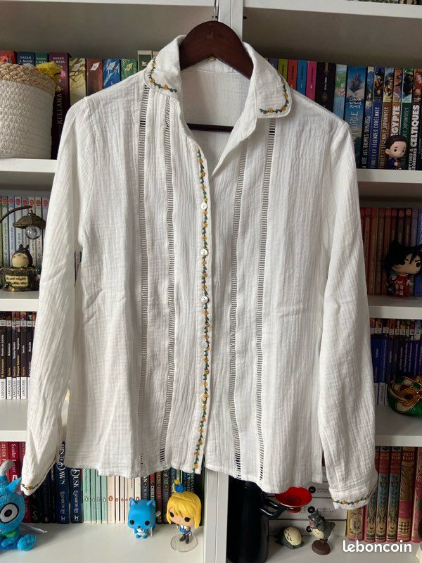 Blouse chemise Lili Lala taille S blanche coton fleurs manches