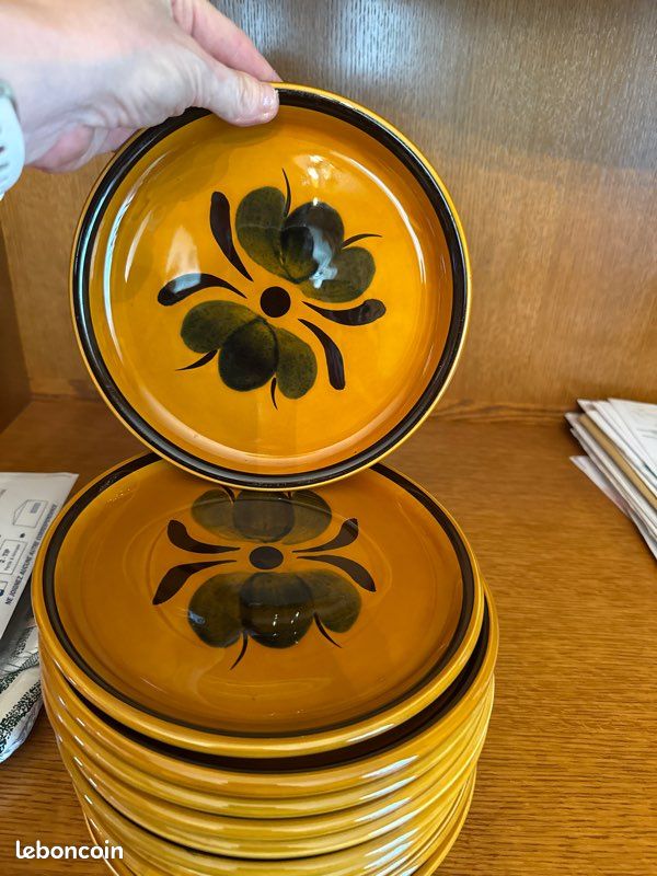 Assiette ancienne Aigues Décor Main – Salins France – Faïence vintage (image 1)