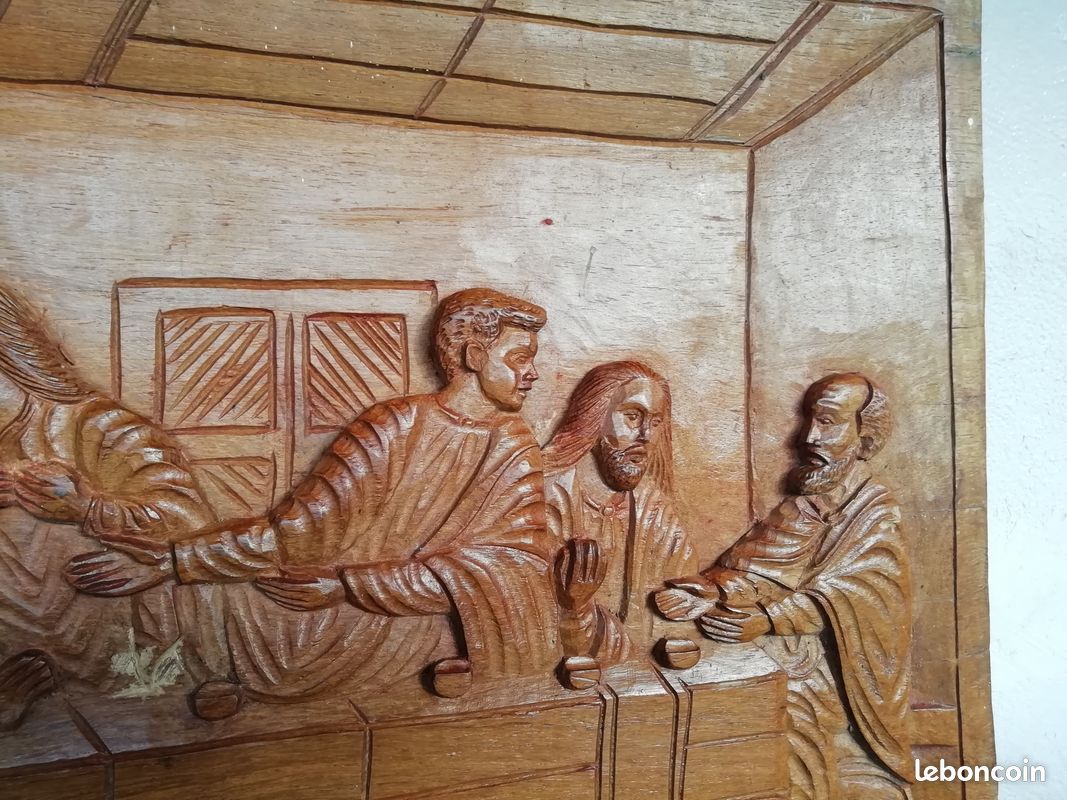 Fresque repas de jésus sculptée en bois de palissandre (image 5)