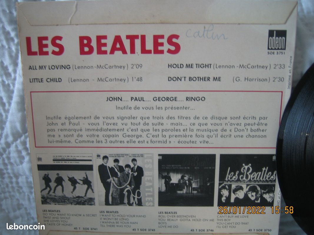 Les beatles ep all my loving soe 3751 (image 2)