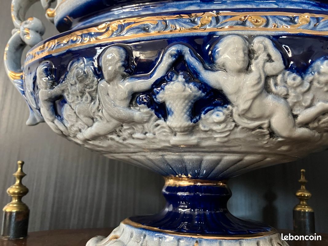Ancien Galon Blanc Et Bleu Large (670) - Ruban Vintage