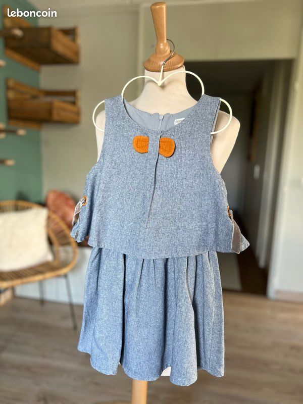 🧡 Robe Fille Orchestra Grise Type Jean avec Nœuds (5 Ans) Vêtements