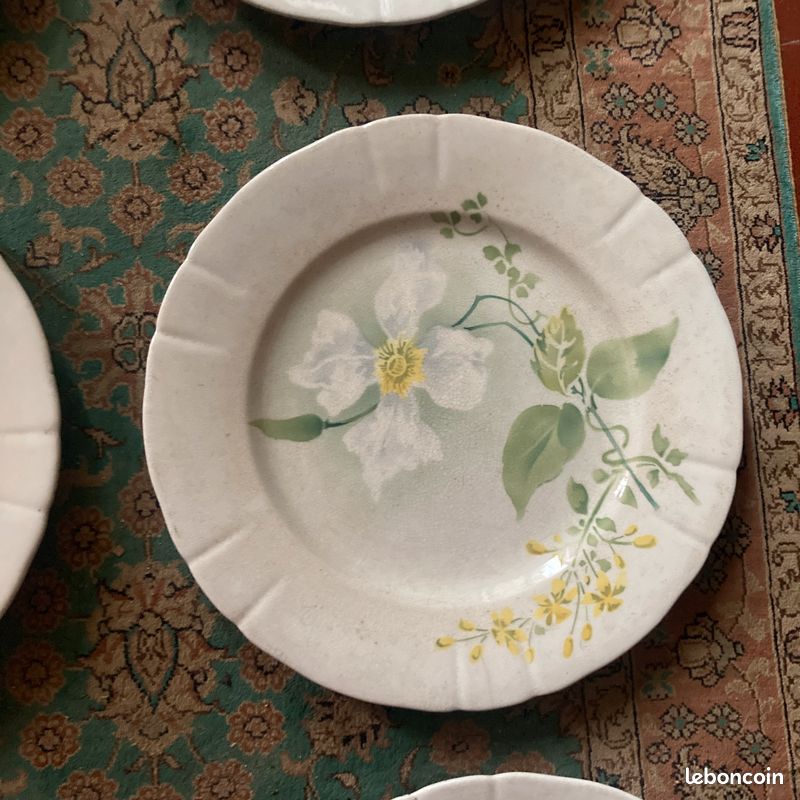 Lot grandes assiettes Luneville KG Art nouveau ancien fleur clématite jaune (image 12)