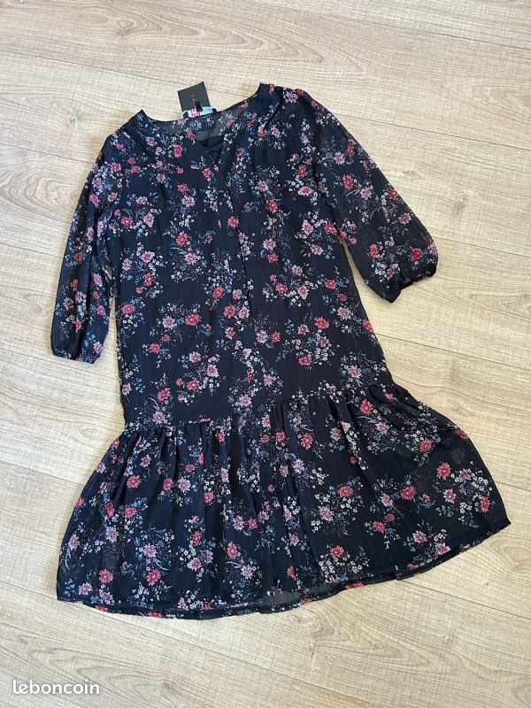 Robe Noire Métallisée à Motif Fleuri - Taille 10, Neuve Avec étiquette, 5 Twelve