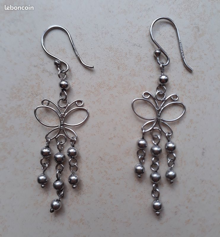 Boucles d'oreilles papillons argent (image 1)