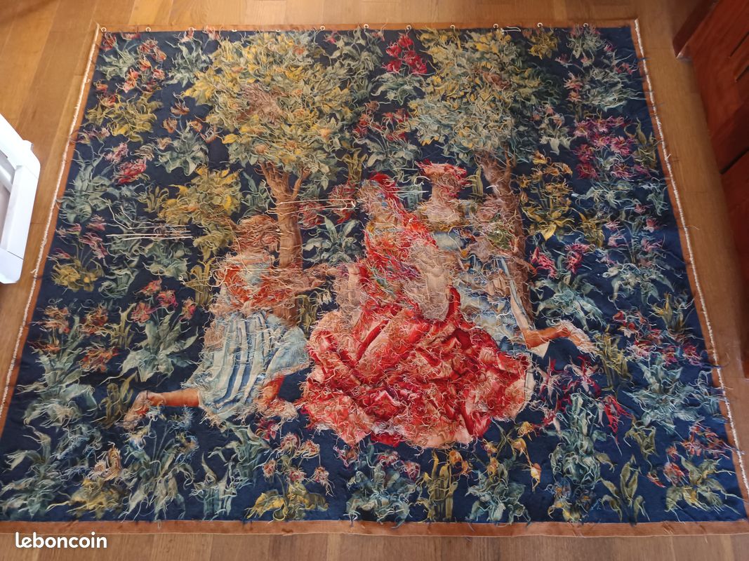 Grande tapisserie Jules Pansu – « La Dame au coffret » – Point d’Halluin (image 10)