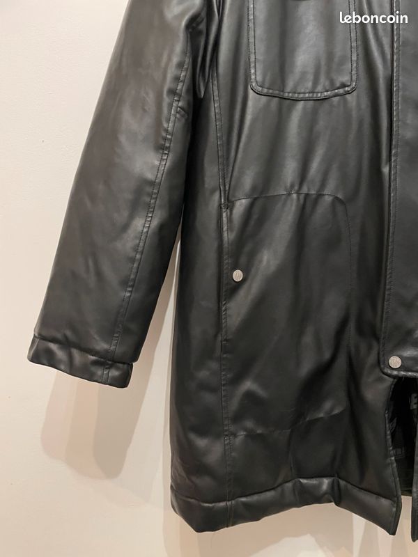 Manteau Long En Cuir Noir - Marque Again, Taille L/XL - Style Caban, Pour Femme - Occasion En Très Bon état