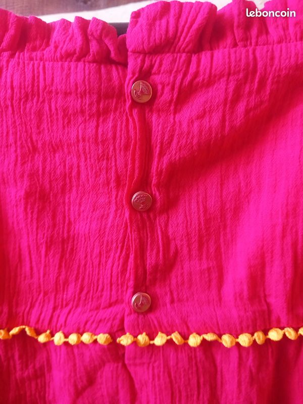 Blouse débardeur rose fuchsia sergent major 11 ans motifs brodés fleurs ethnique (image 4)