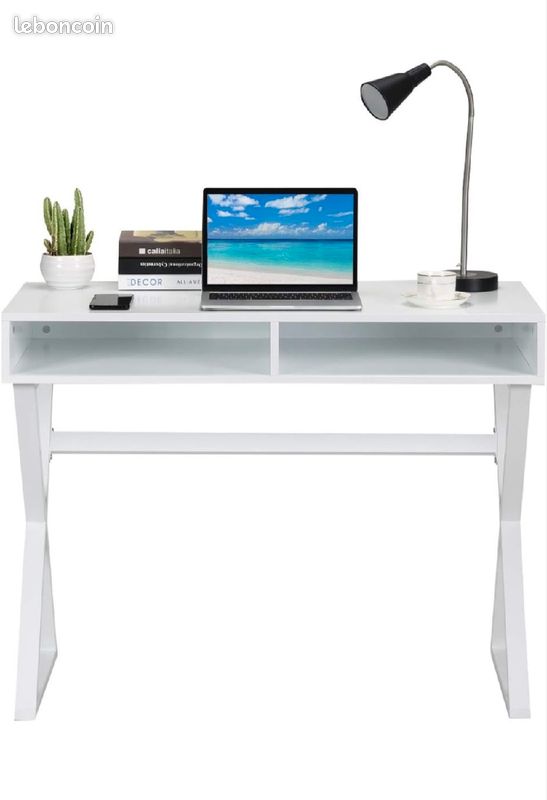 Bureau en bois avec pieds métal en X (image 2)