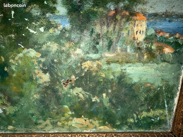 [MARCEL MEYS] Tableau Ancien Huile/Toile Paysage Méditerranéen – À RESTAURER Description : (image 4)
