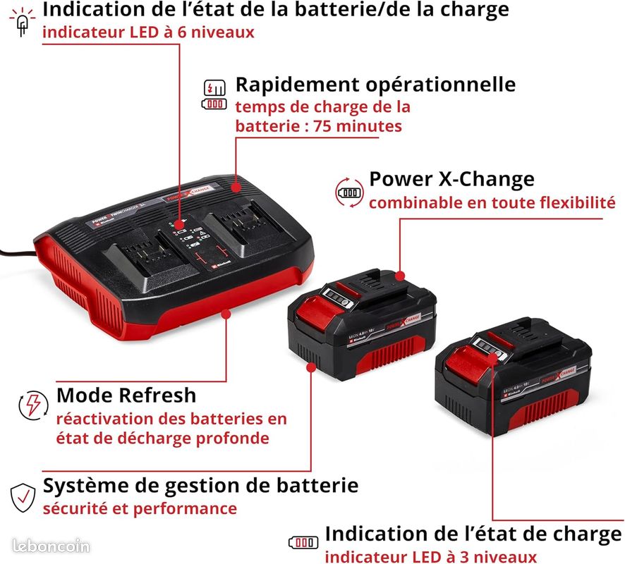 Einhell Starter Kit 2 x 4,0 Ah + Double Chargeur Power X-Change (Lithium-Ion, 18V, 1 chargeur + 2 batteries 4,0 Ah, pour tous les appareils Einhell Power X-Change) (image 2)