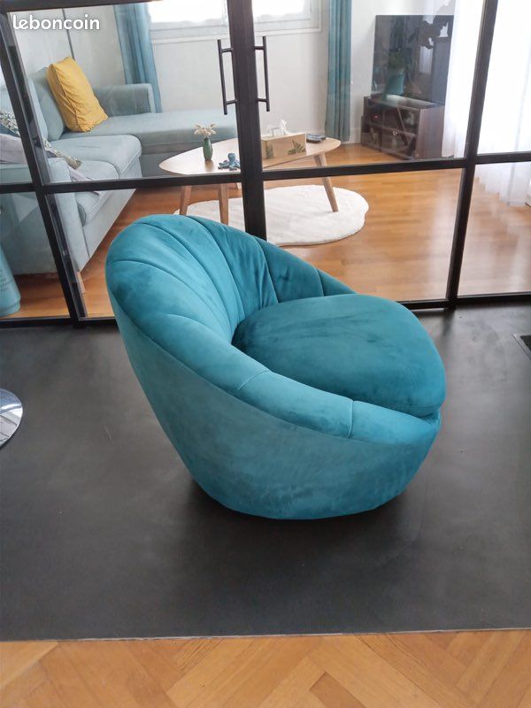 Fauteuil design coquillage bleu canard – Esprit cosy & élégant (image 6)