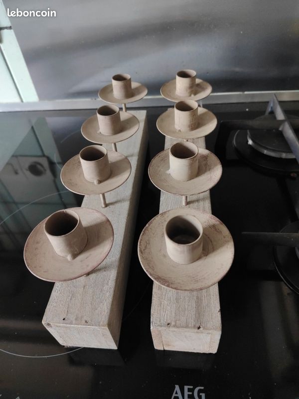 Paire de bougeoirs bois et métal (image 1)