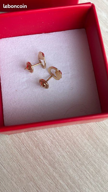 Boucles D'Oreilles Enfant Coccinelle Émail Or Jaune 9 Carats - Coffret Cadeau Avec Certificat - Mondepetit