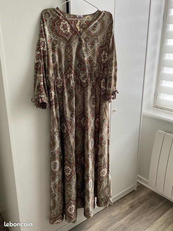 Robe longue femme satinée GEMO marron/beige xl (vd59110) (image 2)