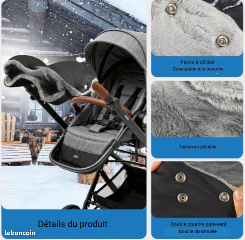 Diaoprotect Chauffe Mains pour Poussette, Gants de Poussette, Manchon avec Intérieur en Polaire