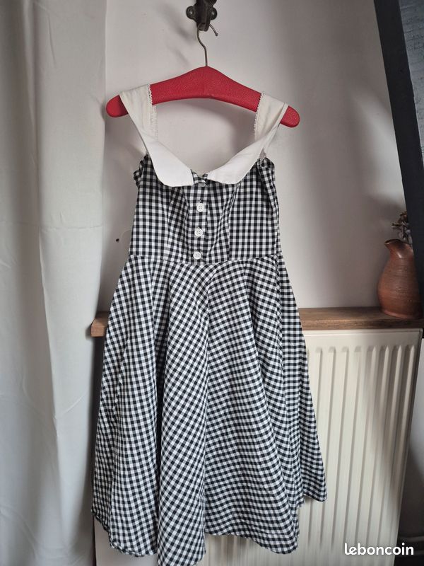 Robe Pimkie Motif Vichy Noir Et Blanc - Taille 36, Coupe Moulante, Longueur Genou | Occasion Très Bon état