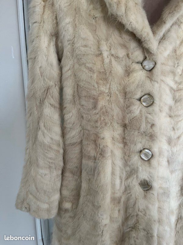 Veste fourrure beige véritable (image 3)