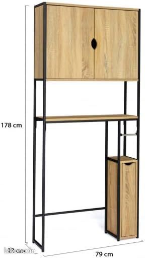 Meuble WC 3 en 1 avec armoires de rangement design industriel (image 3)