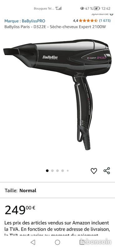 Sèche-Cheveux Babyliss Expert D322EE 2100 Très Bon État Valeur 249