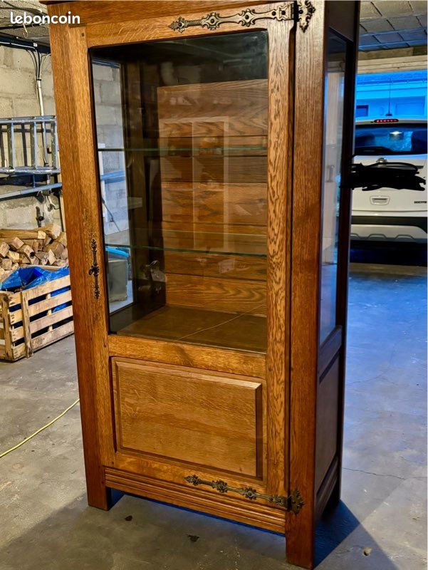 Vitrine FLY 1 porte vitrée LED - Chêne clair - Style scandinave