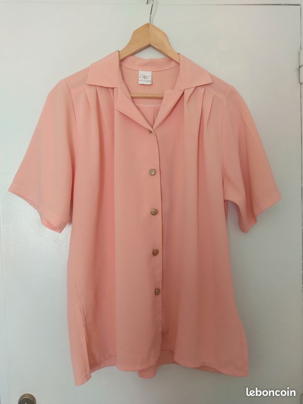 Chemisier Femme Quiz Couleur Pêche – Taille S, Manches Courtes, Style Basique Avec Dentelle