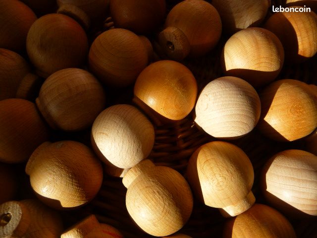 Poignée bouton bois blanc forme boule (image 3)