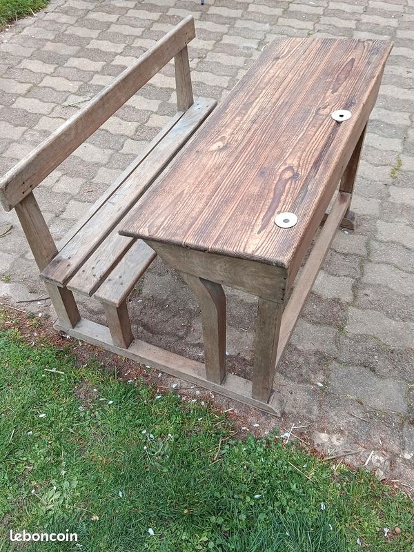 Banc d' écolier avec encriers (image 4)
