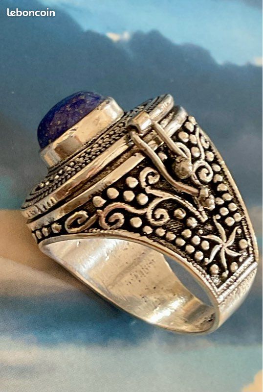 Bague Ancienne En Argent Taille 52 Avec Pierre De Lapis Lazuli Bleu - Bijou Vintage