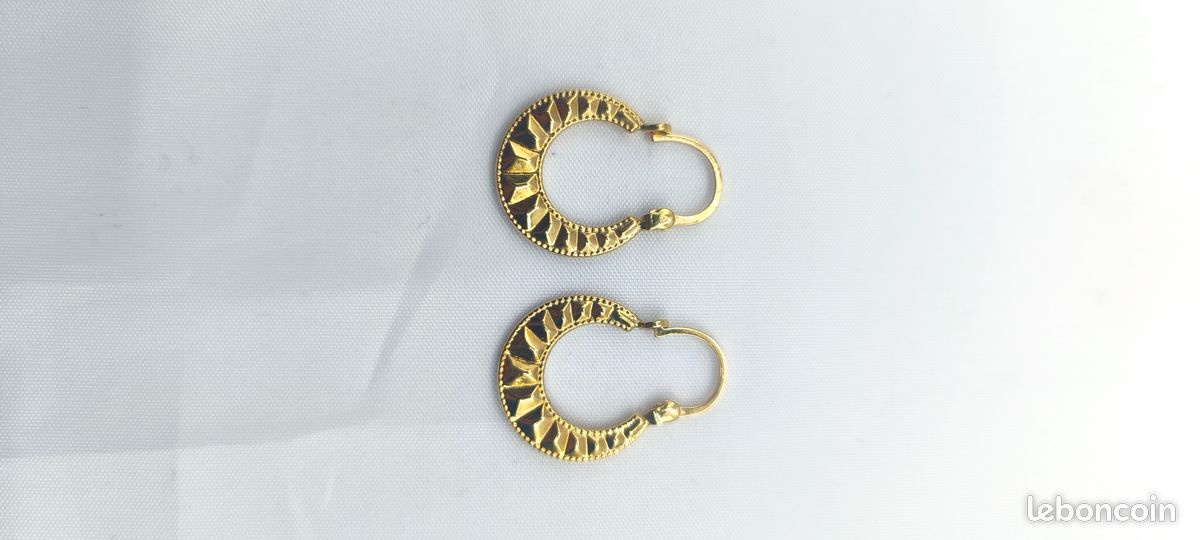 Boucles D'Oreilles En Or Jaune 18 Carats Massif - Style Boucle Classique - Occasion