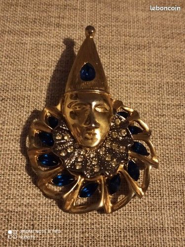 Broche Carnaval Vénitien Vintage - Dorée Avec Strass - Élégante Et Chic - Occasion