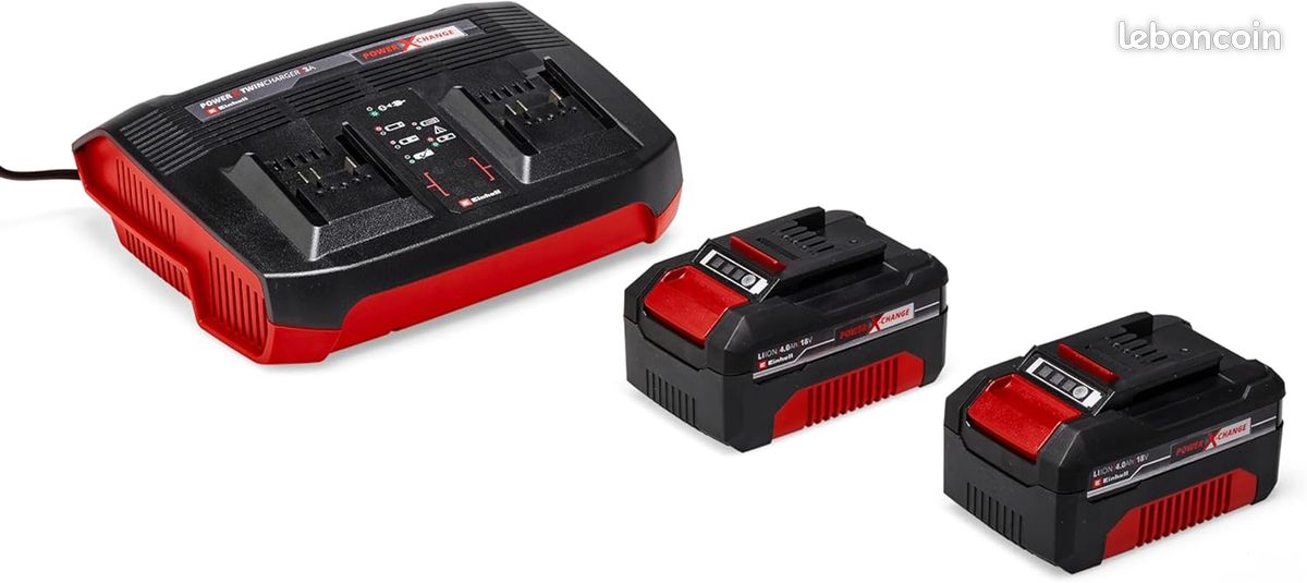 Einhell Starter Kit 2 x 4,0 Ah + Double Chargeur Power X-Change (Lithium-Ion, 18V, 1 chargeur + 2 batteries 4,0 Ah, pour tous les appareils Einhell Power X-Change) (image 1)