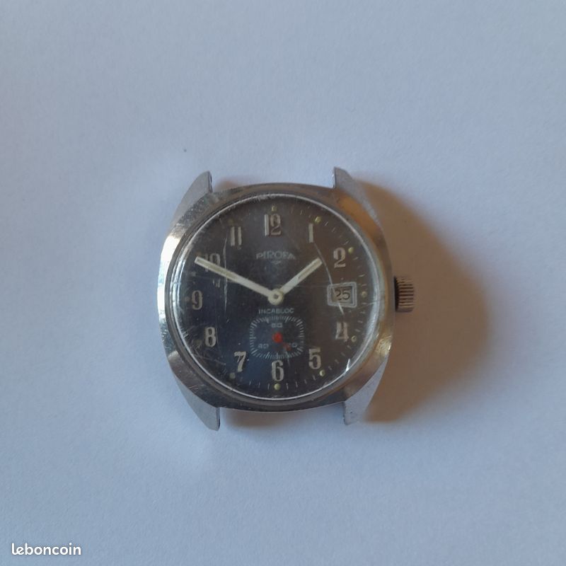 Montre PIROFA Vintage Mécanique Incabloc 38 mm – Date – Petite Seconde – À Réparer (image 1)