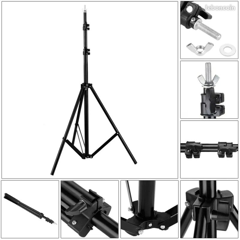 Support Trépied Réglable Pour Toile De Fond Photo/vidéo UTEBIT - T-Forme 200x150cm, Hauteur 0.7-2m, Avec 3 Pinces à Ressort