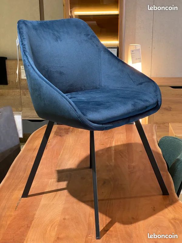⭐Lot 2 Chaises / Fauteuils ADAM VELOURS BLEU FONCE - NEUF ⭐ (image 1)