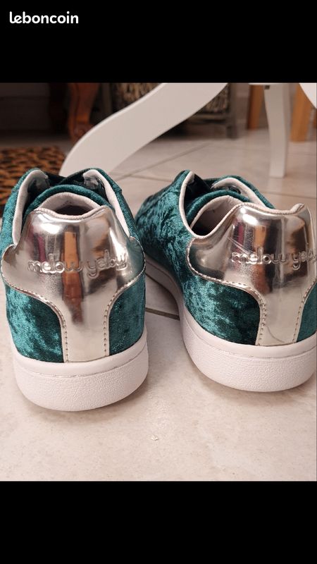 Sneakers Mellow Yellow Vertes/Argent en velours (image 4)