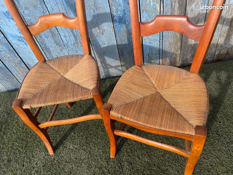 Paire de chaises anciennes bois & paille – Style campagne (image 5)