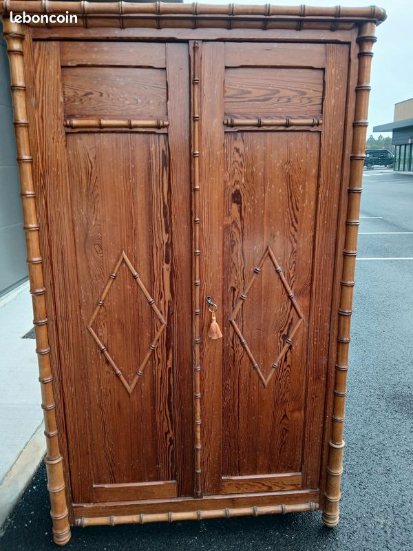 Armoire à Glace en Pitchpin esprit Bambou, Art