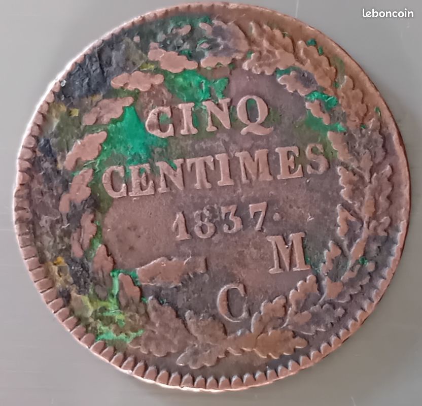 Monnaie Monaco 5 Centimes 1837 Honoré V - Petite Tête, Cuivre KM.95.2a