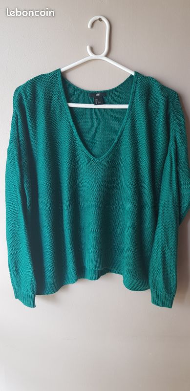 Pull col V vert sapin T38 H&M Vêtements