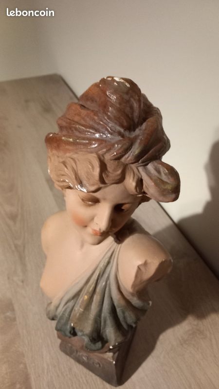 Statue Buste Femme Art Nouveau En Plâtre Signé Citti - Original, Période Ancienne