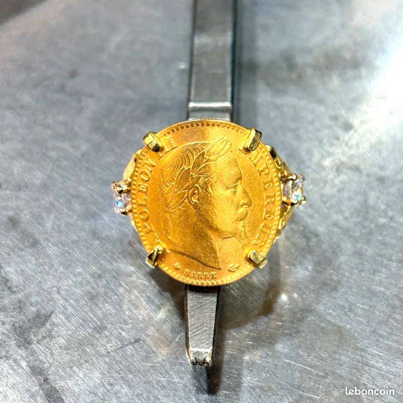 Bague Pièce - Or Jaune 750 & Pièce 10 Francs Napoléon & Diamants (image 4)