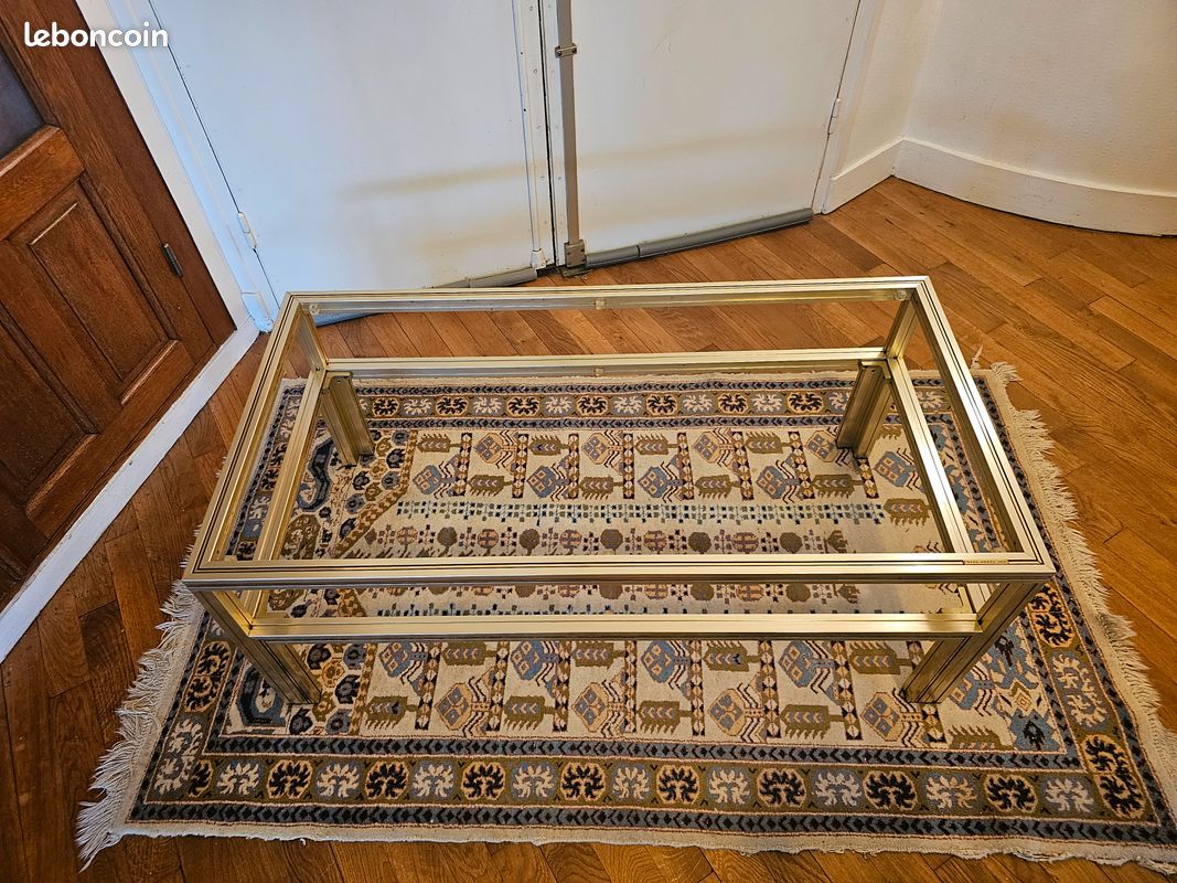 Table basse laiton et verre designe pierre vandel (image 1)