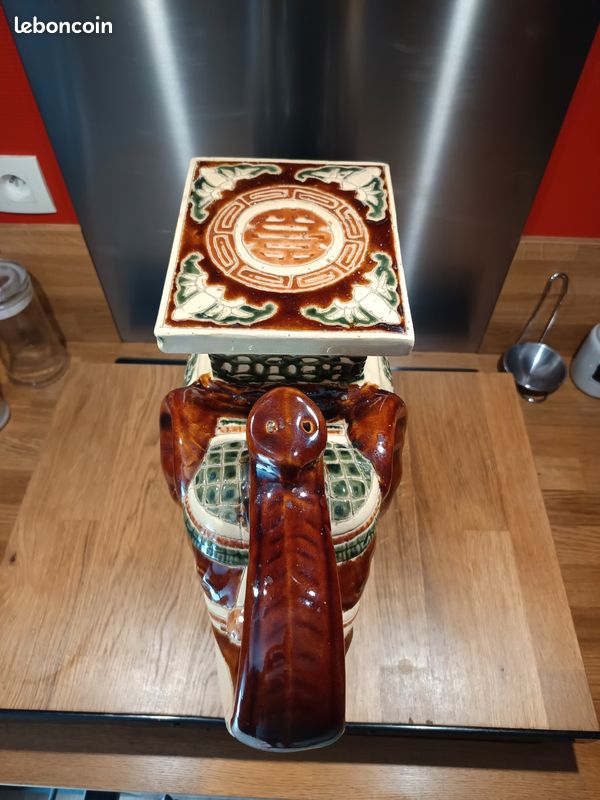 Grand éléphant céramique porte plante guéridon support bohème colonial exotique indien (image 11)