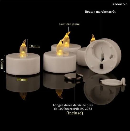 Bougies LED Vacillantes à Piles - Imitation Cristal, 120h Autonomie (Neuf)