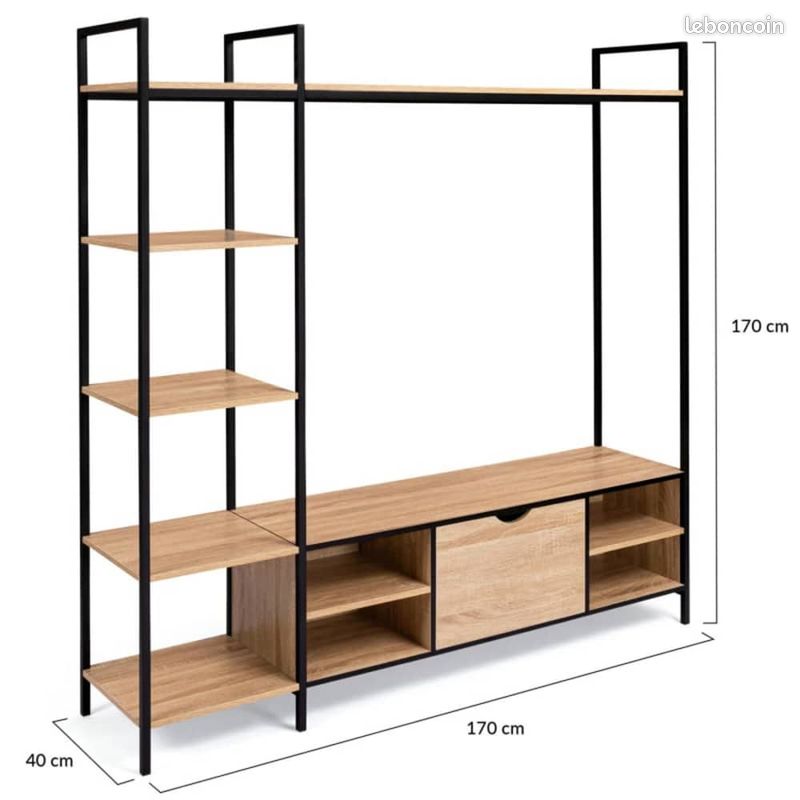 Meuble Tv Console Etagere 170cm Salon Bois Hetre (image 2)