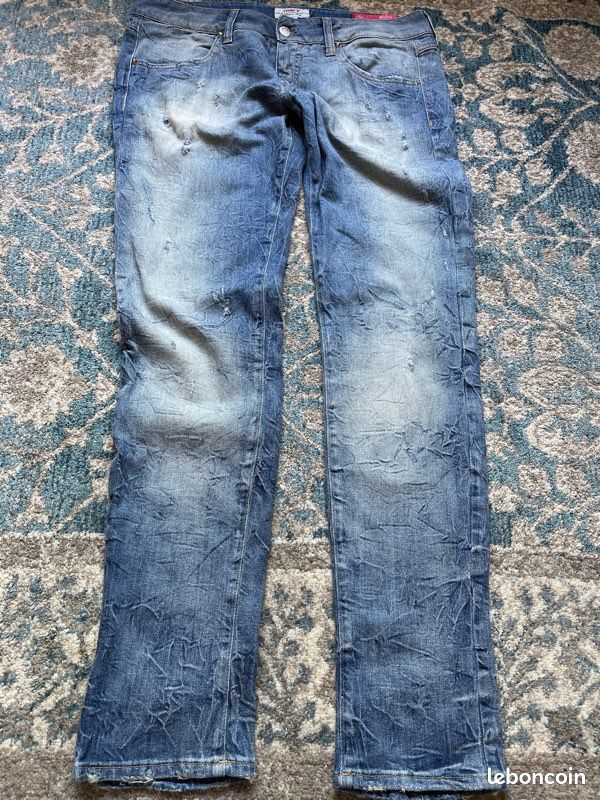 Lot 3 jeans MET taille XL taille basse; rose scintillant, bleu ciel: skinny used déchiré (image 2)